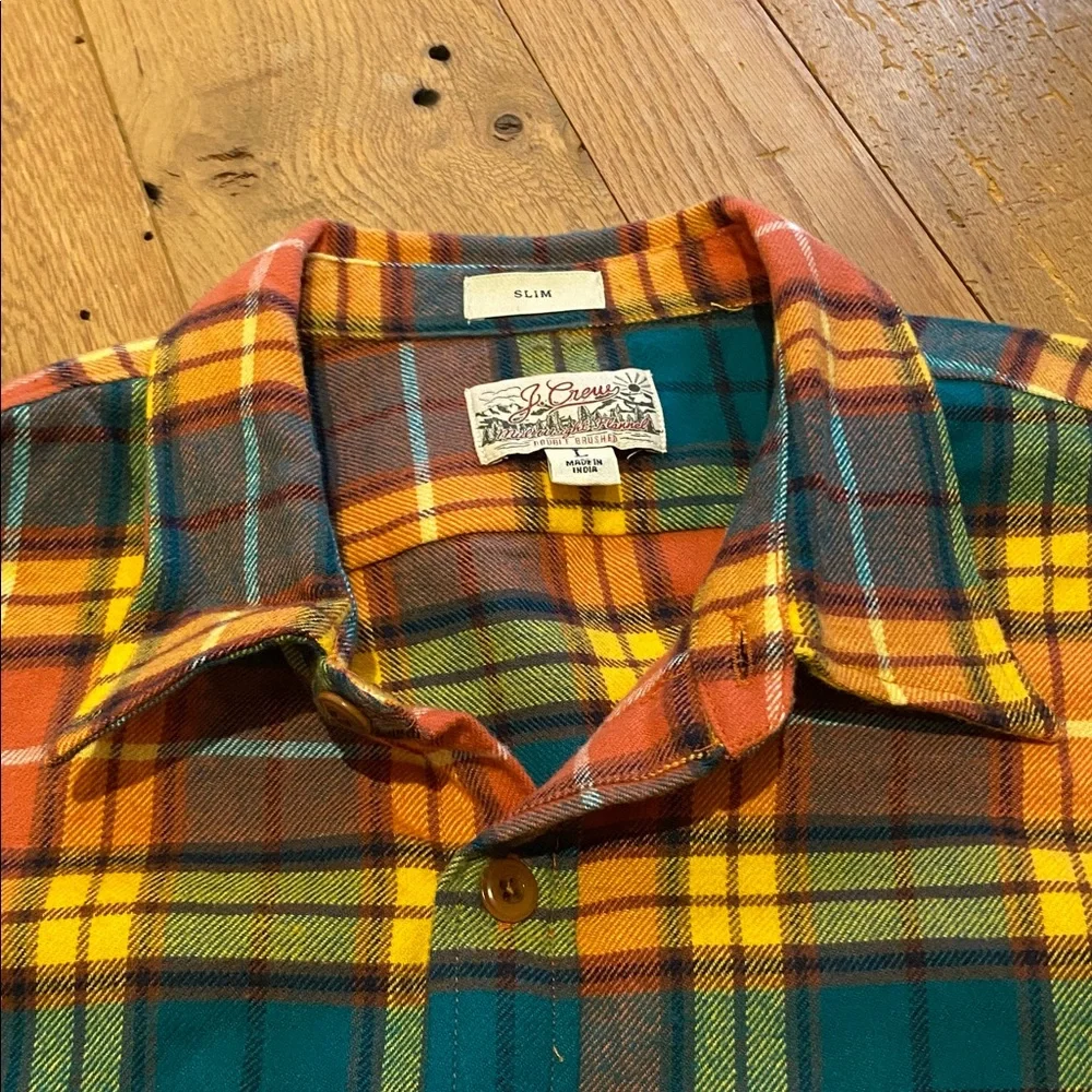 J Crew Cotton Mid Weight Flannel Double Brushed Slim Plaid Tartan LARGE FA21